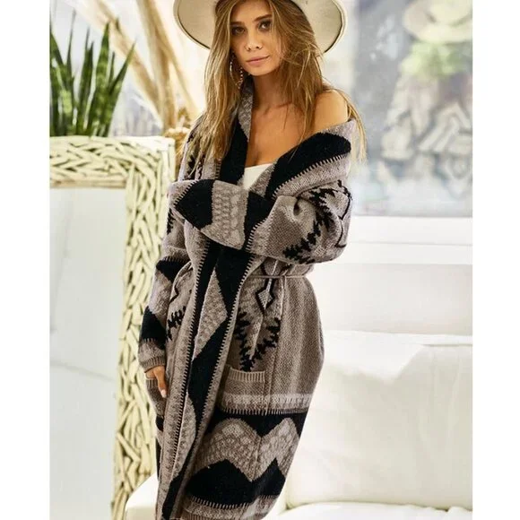 New Tribal Boho Western Ski Montana Cardigan Sweater Coat - Picture 3 of 6